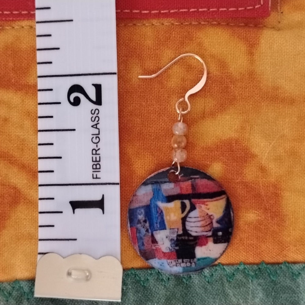 Hand Crafted Colorful Abstract Dangle Earrings With Sunstone - Picture 5 of 5
